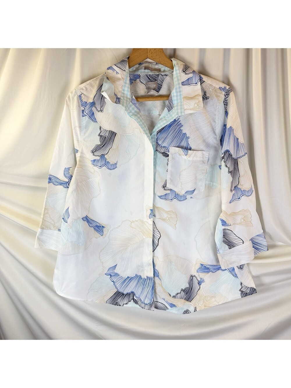 Chico's Womens Multicolor Floral Casual Pocket No Iron Button Up Cotton Shirts 2